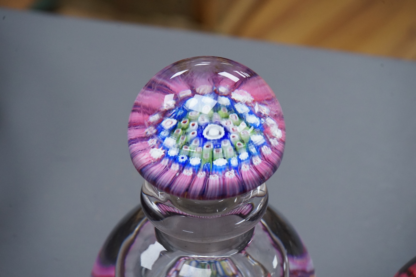 Two Whitefriars millefiori inkwells with stoppers, tallest 17cm high.